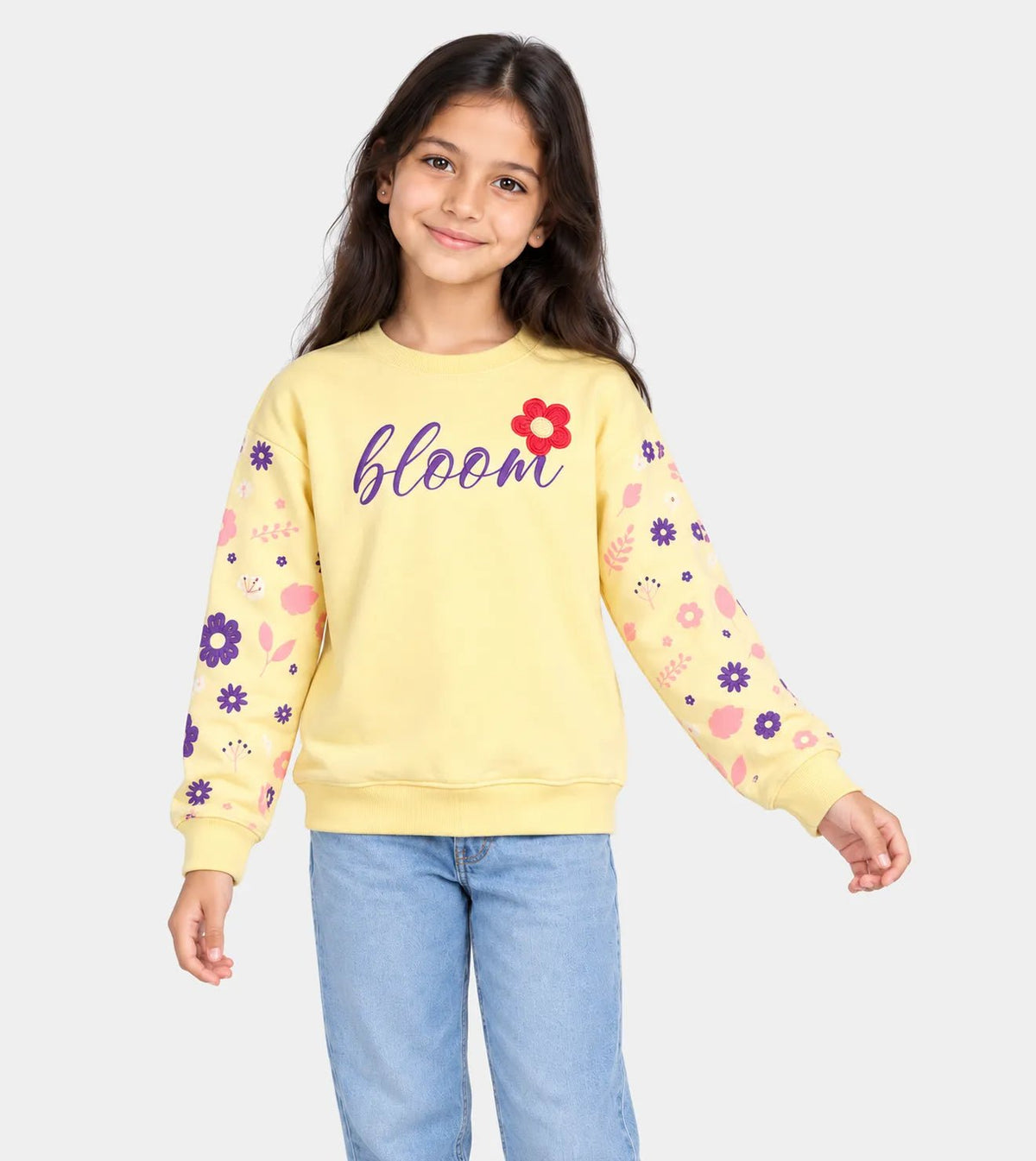Girls’ Yellow Embroidered Sweatshirt | Red Cotton - Red Cotton