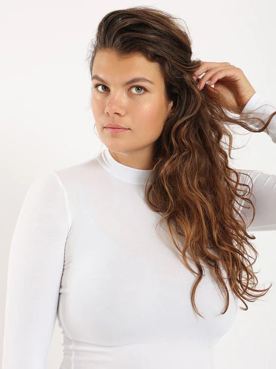 High Neck Long Sleeve T-Shirt For Women - Red Cotton