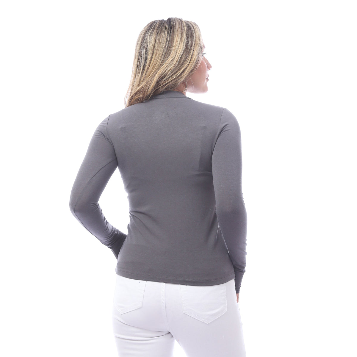 High Neck Long Sleeve T-Shirt For Women - Red Cotton