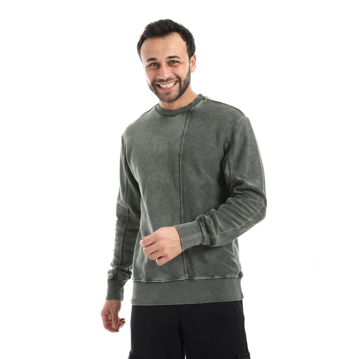 Men Acid-Wash Crewneck Sweatshirt - Red Cotton