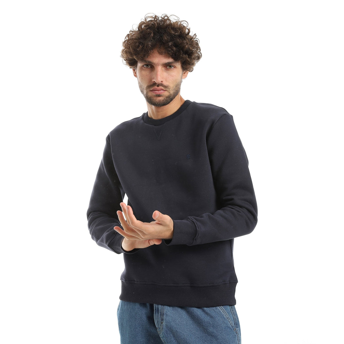 Men Basic Sweatshirt Crew Neck Red Cotton - Red Cotton