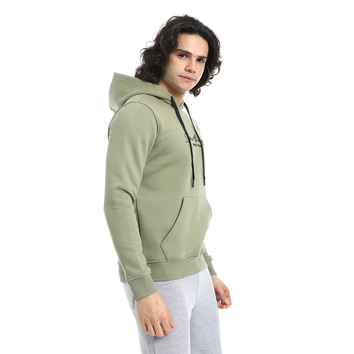 Men Hoodie With Prints - Dark Green - Red Cotton