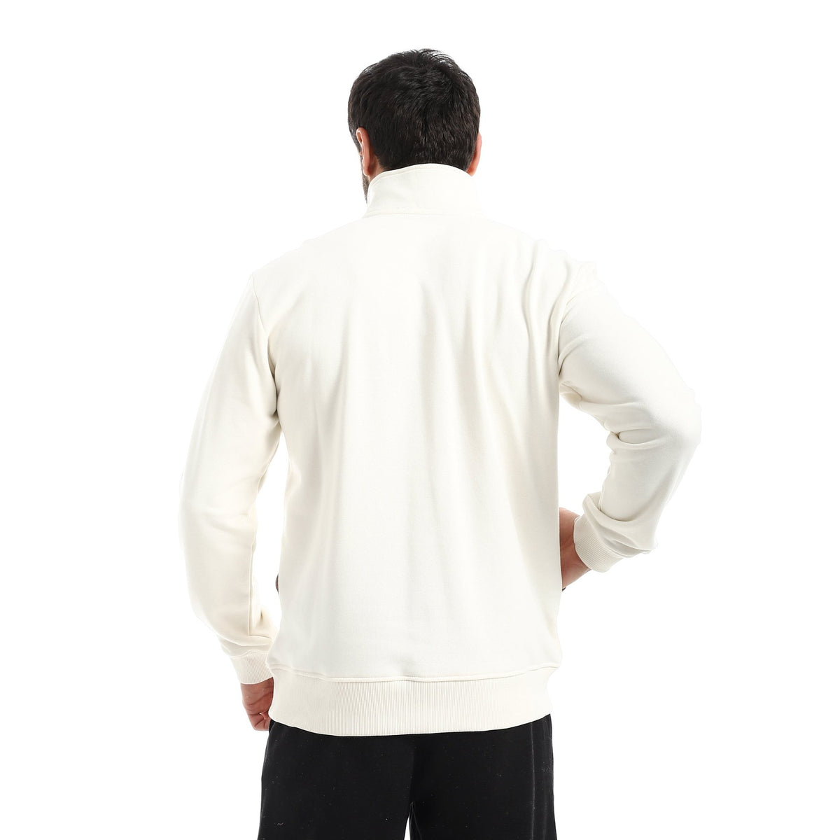 Men Off-White Quarter-Zip Fleece Sweatshirt - Red Cotton