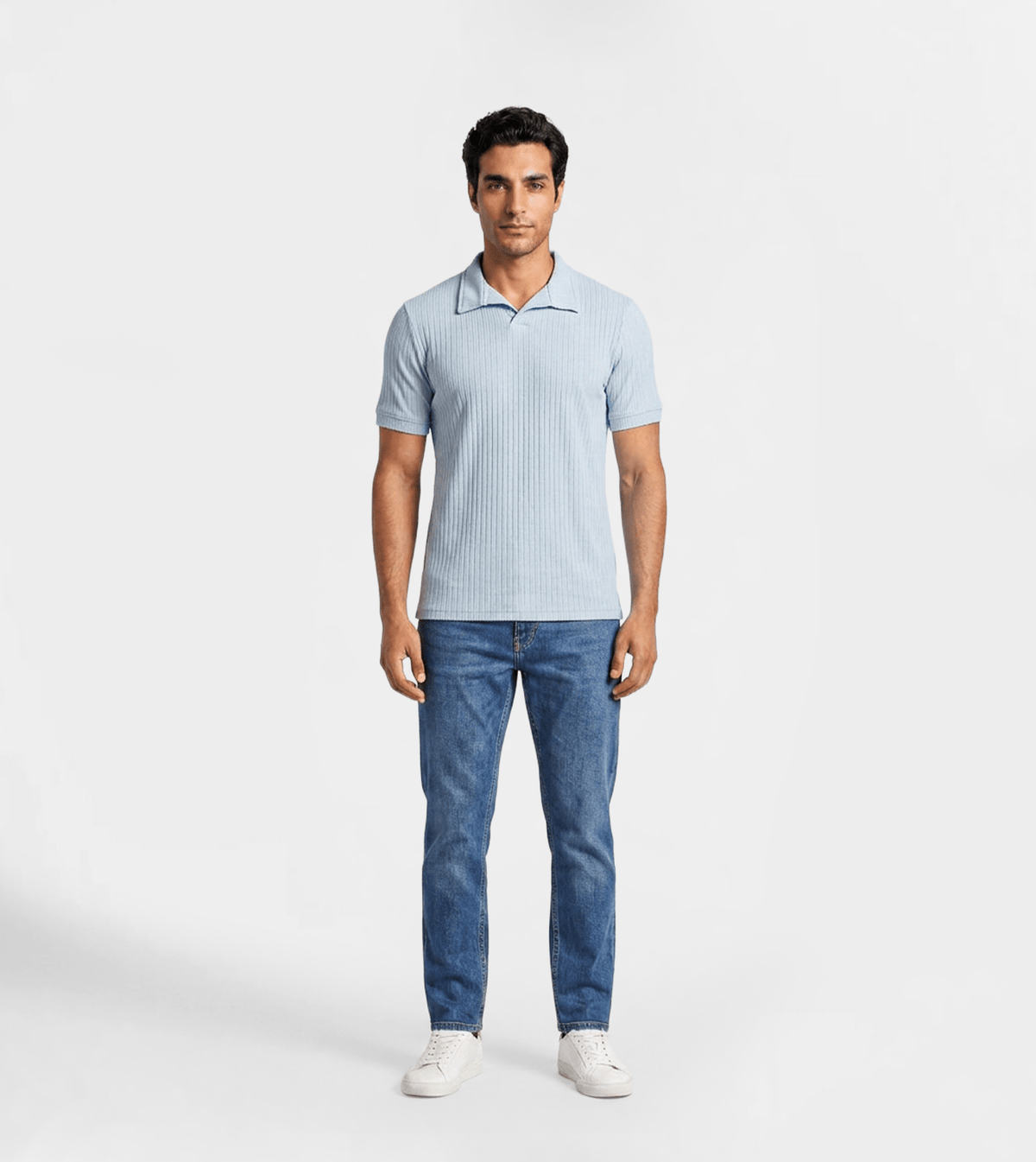 Men Ribbed Knit Polo T-Shirt - Red Cotton