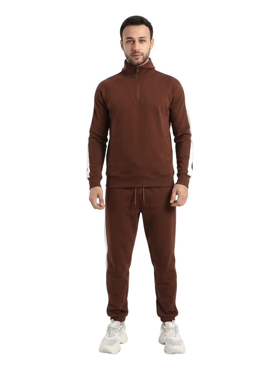 Men Slim-Fit Quarter-Zip Tracksuit - Red Cotton