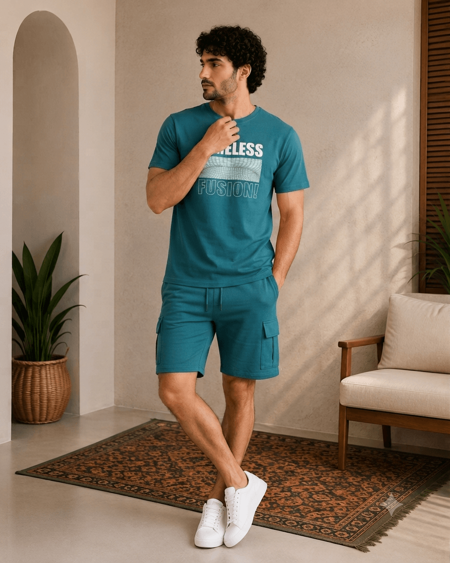 Men's 2-Piece Summer Loungewear Set - Red Cotton