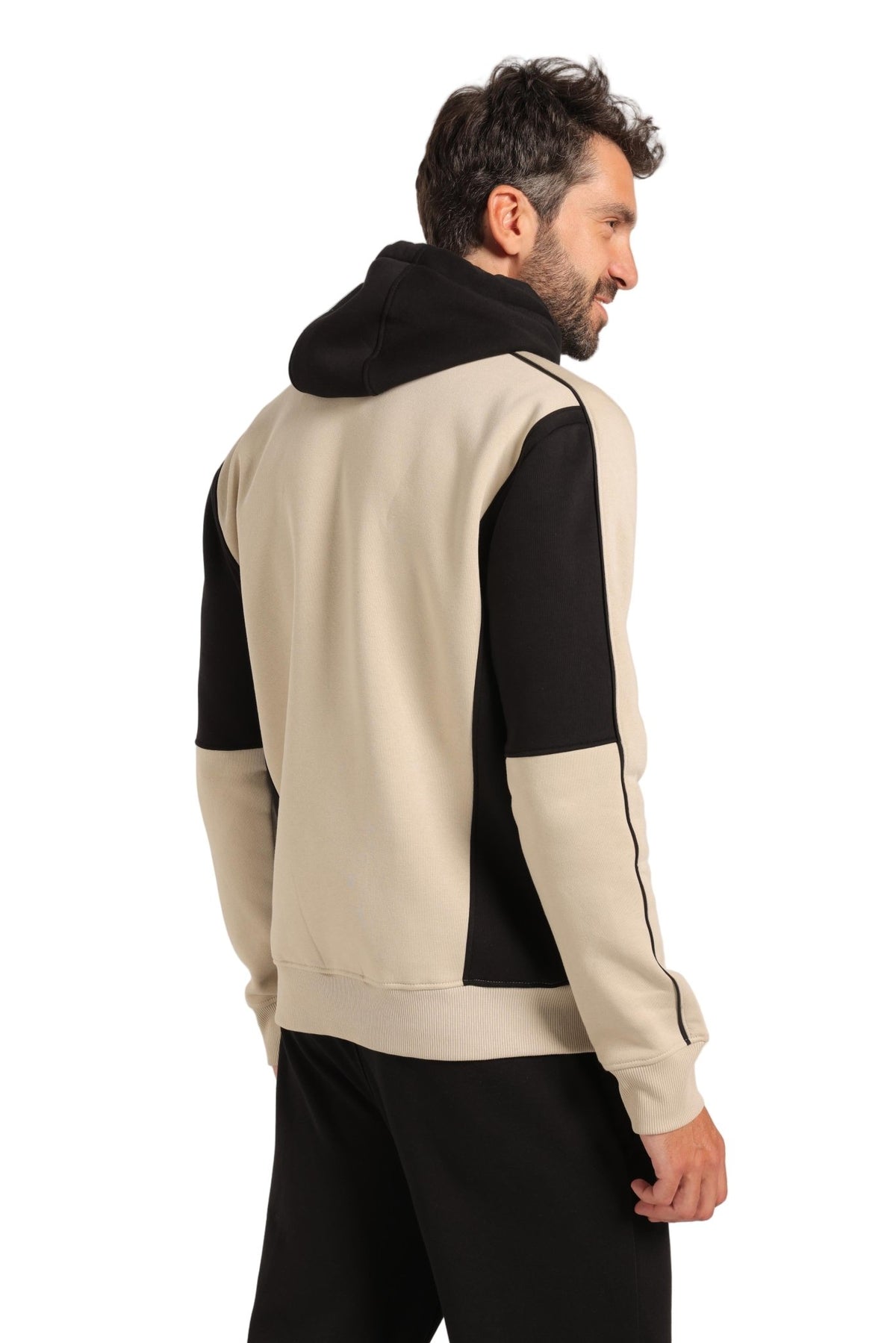 Men’s Beige and Black Milton Hoodie – Stylish Fleece-Lined Sweatshirt with “Breathe” Print - Red Cotton