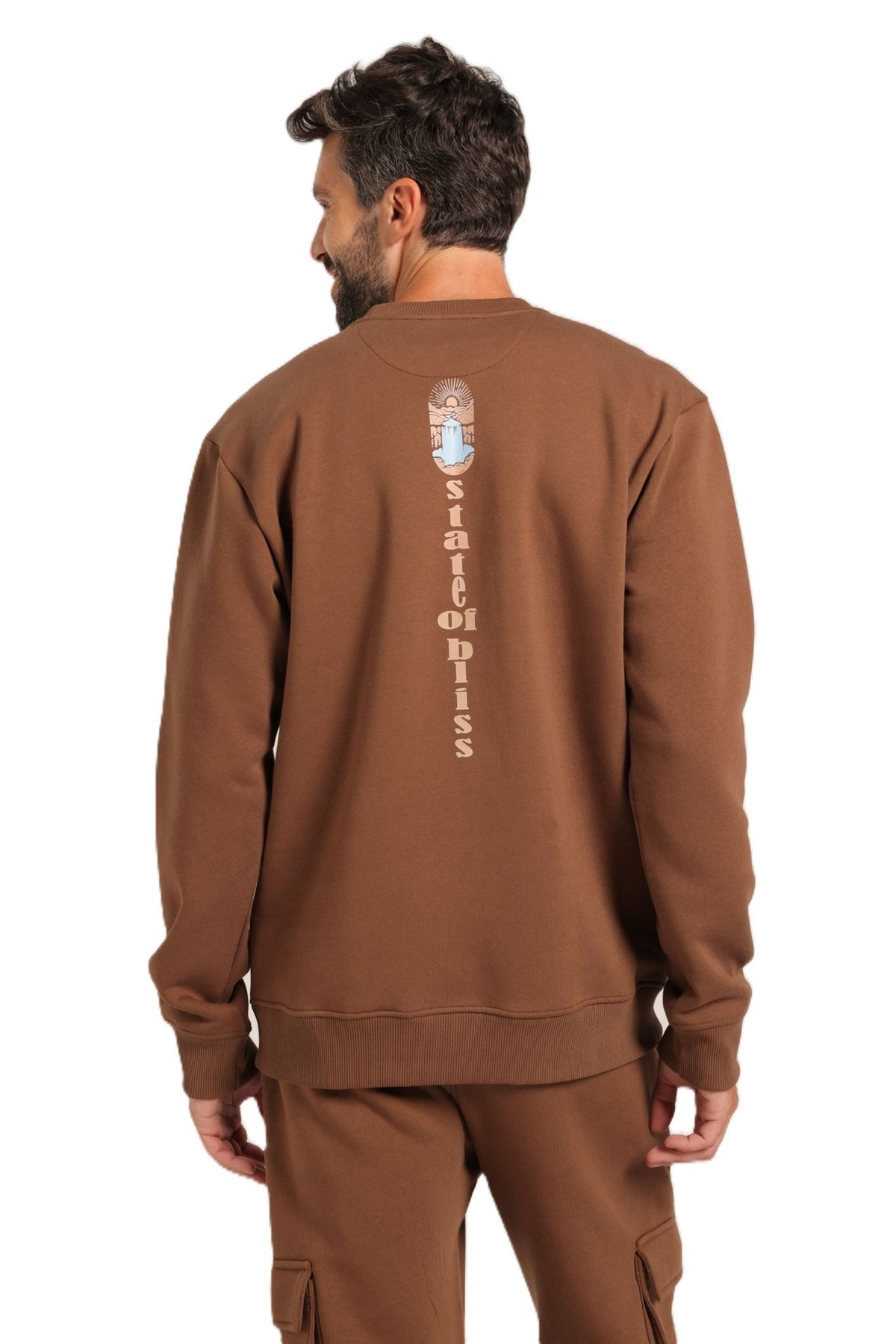 Men’s Brown Sweatshirt & Jogger Set - Red Cotton