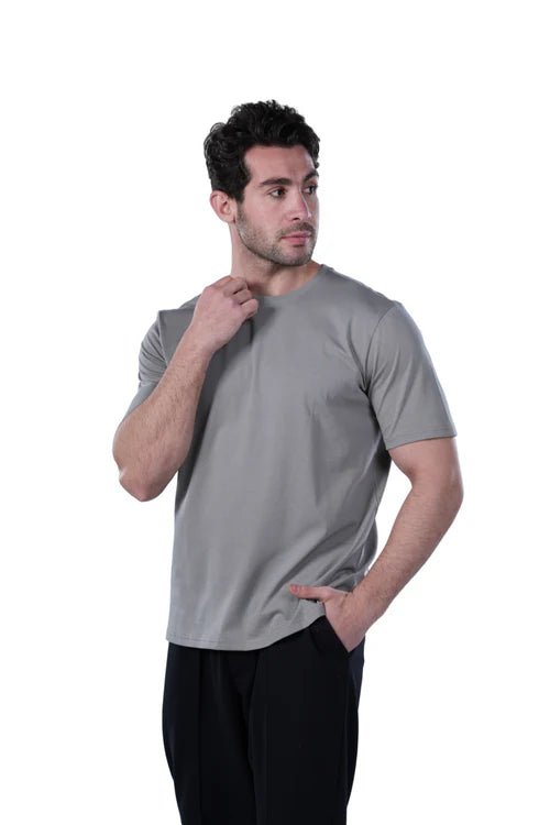 Men's Classic Crew Neck T-Shirt – Dark Grey - Red Cotton