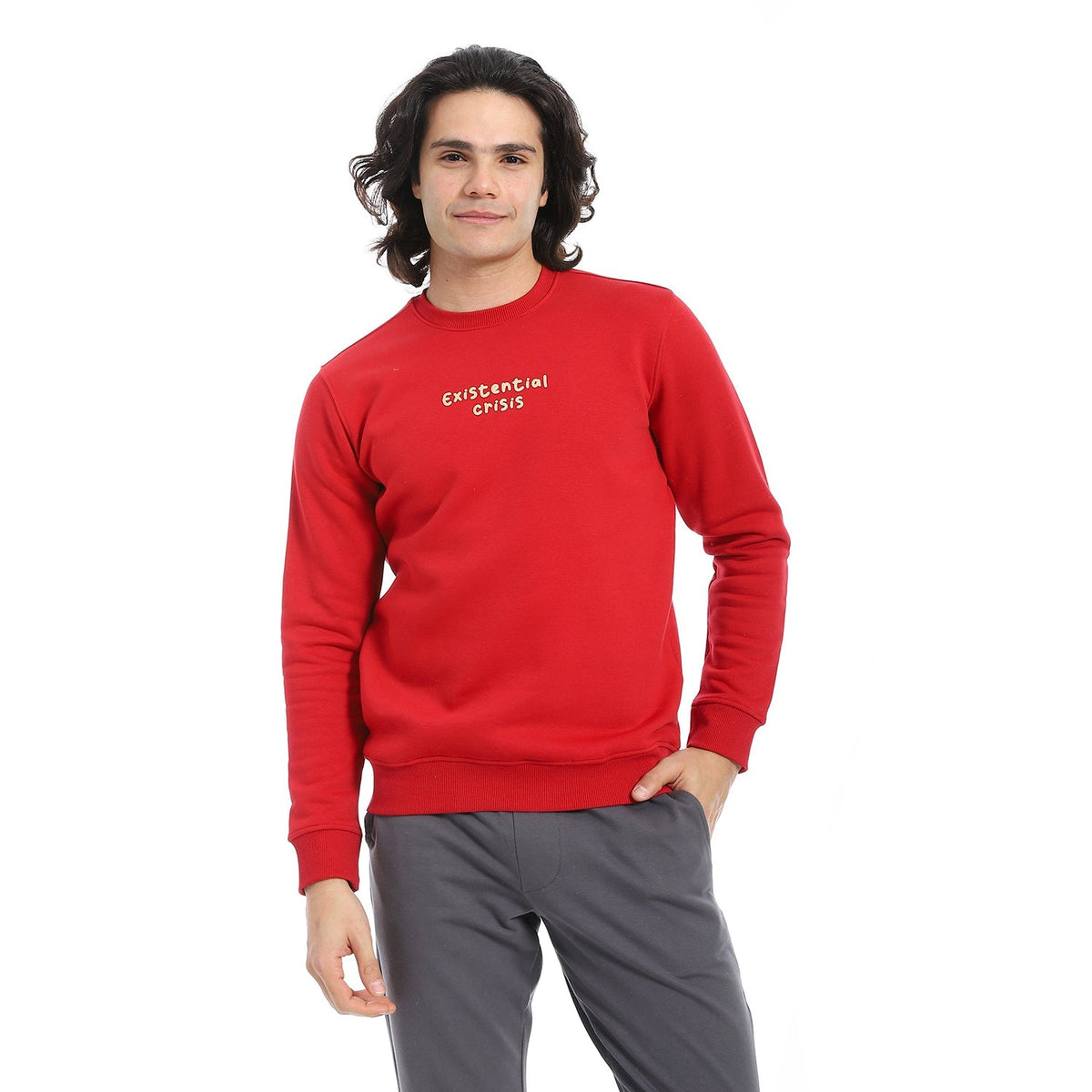 Men's Crewneck Sweatshirt - Style & Comfort Combined - Red - Red Cotton