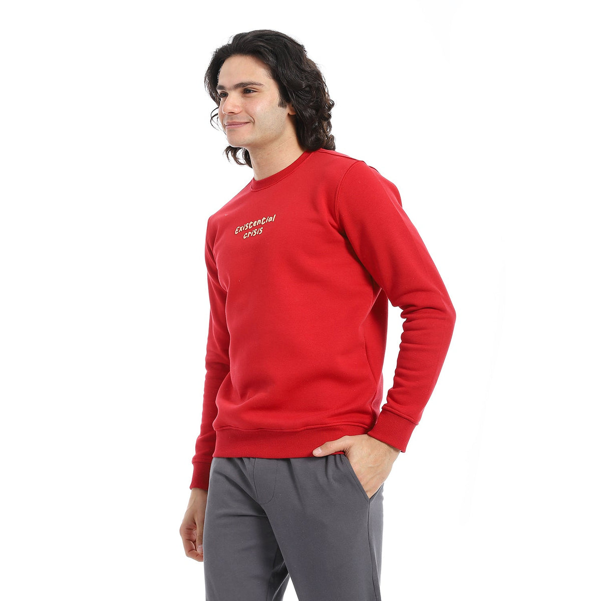 Men's Crewneck Sweatshirt - Style & Comfort Combined - Red - Red Cotton