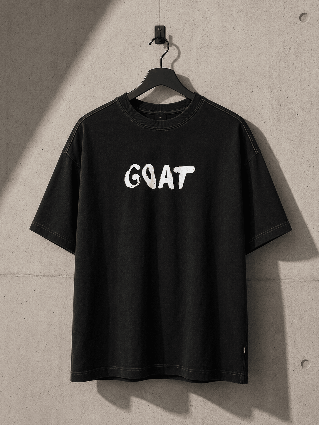 Men's Garment-Dyed Black T-Shirt with Chest Print - Red Cotton