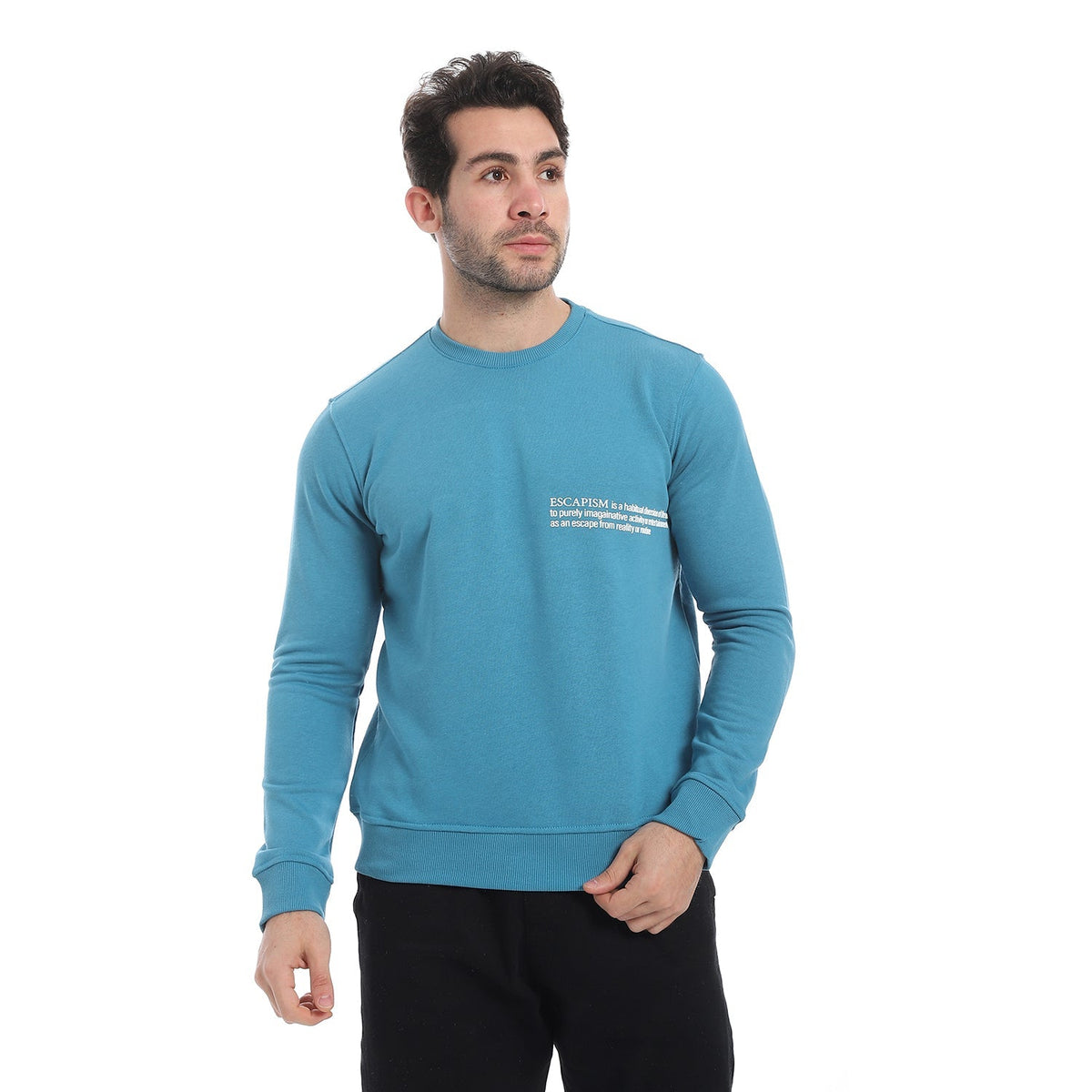 Men's Graphic Print Cotton Sweatshirt - Blue - Red Cotton