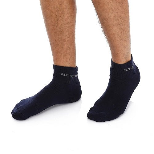 Men's Grey Cotton Ankle Socks - Navy - Red Cotton