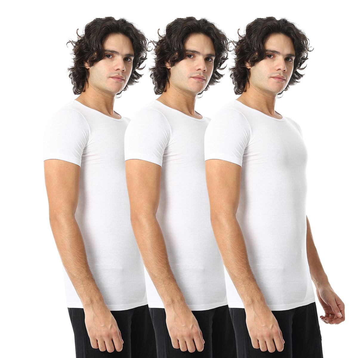 Mens Half Sleeve Combed 3 Pcs - White - Red Cotton