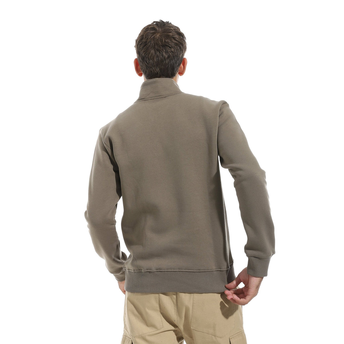 Men’s Half-Zip High-Neck Sweatshirt-Dark Grey - Red Cotton