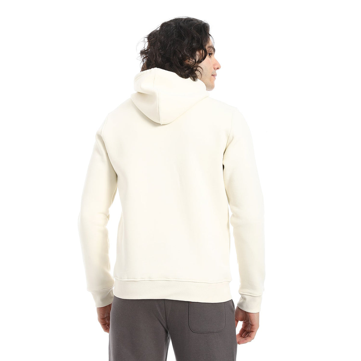 Men's Hoodie With Printed - Off White - Red Cotton