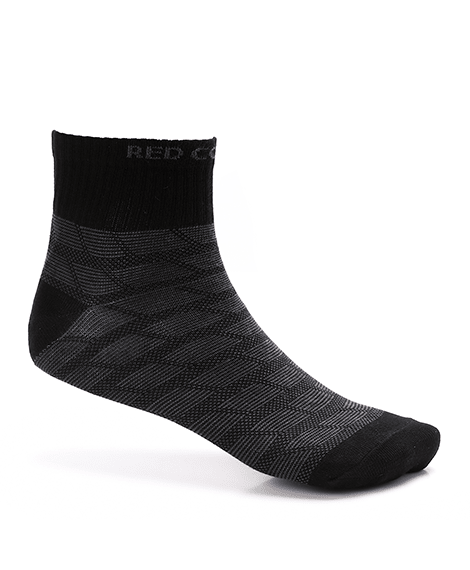 Men's Jacquard Ankle Socks - Short, Sporty - Black - Red Cotton