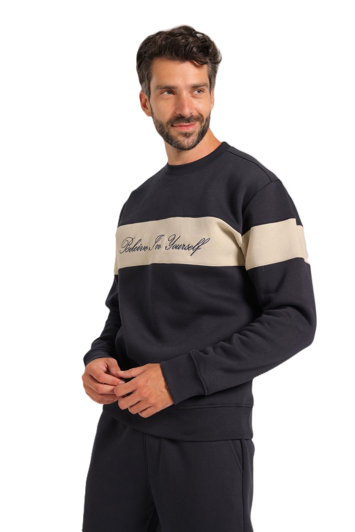 Men’s Lined Tracksuit with Contrast Chest Stripe - Red Cotton