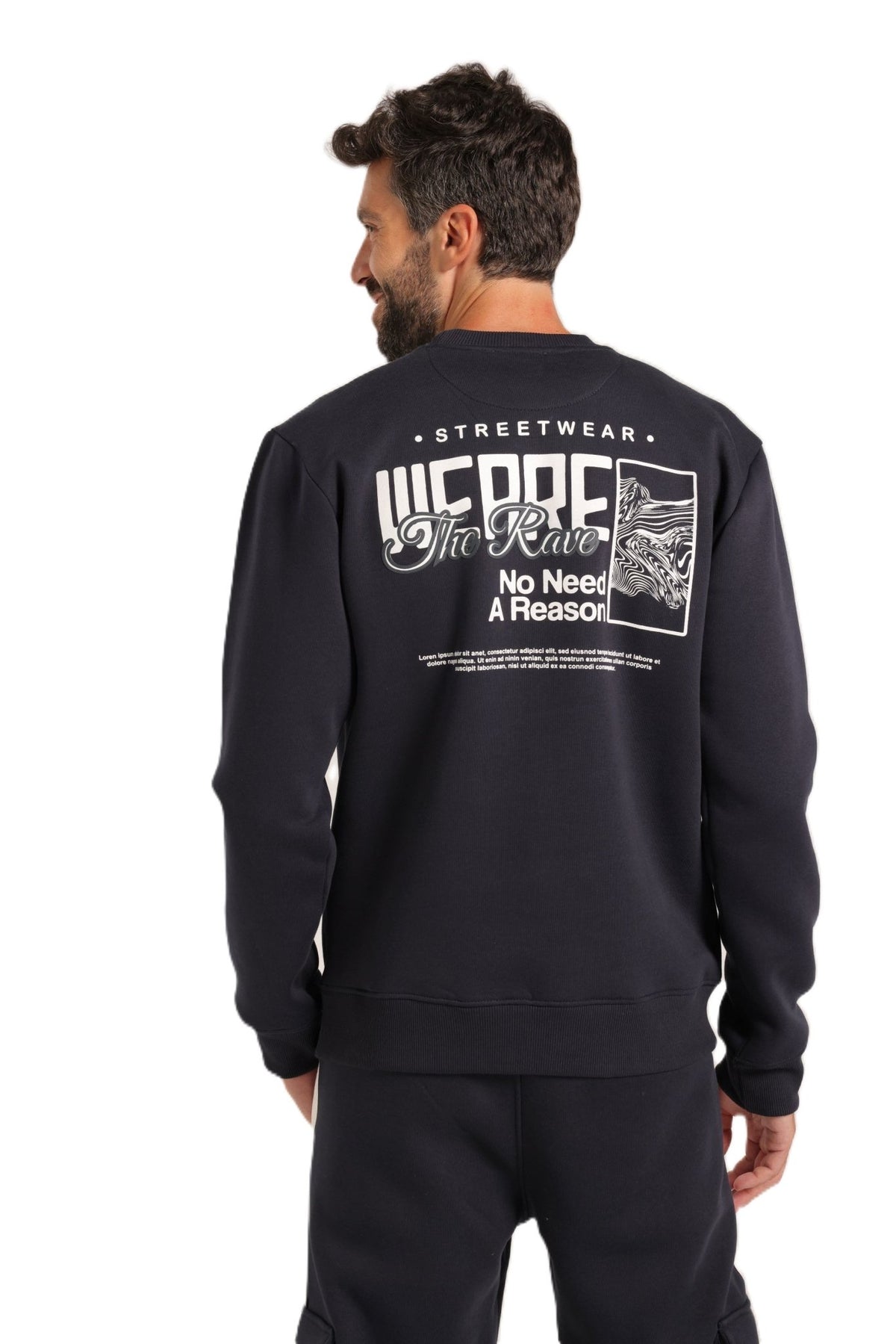 Men’s Navy Blue Sweatshirt & Jogger Set - Red Cotton