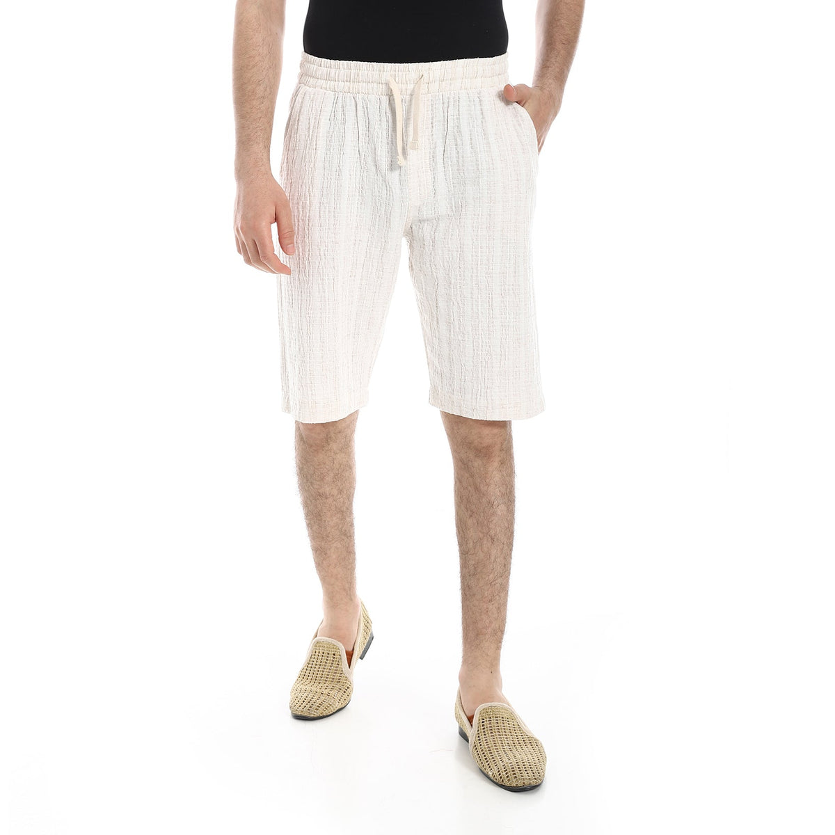 Men's Off-White Linen Shorts – Casual Summer Style - Red Cotton