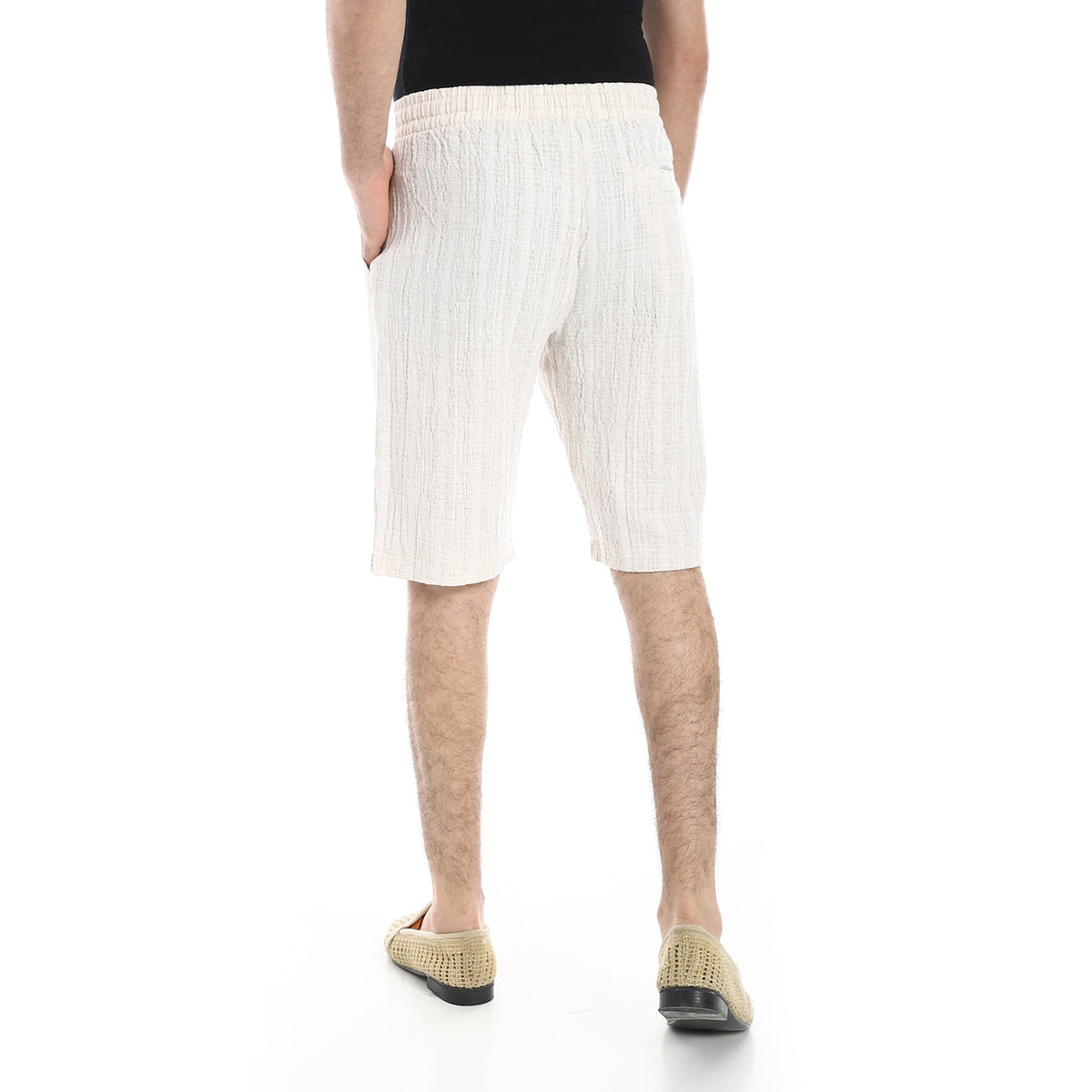 Men's Off-White Linen Shorts – Casual Summer Style - Red Cotton