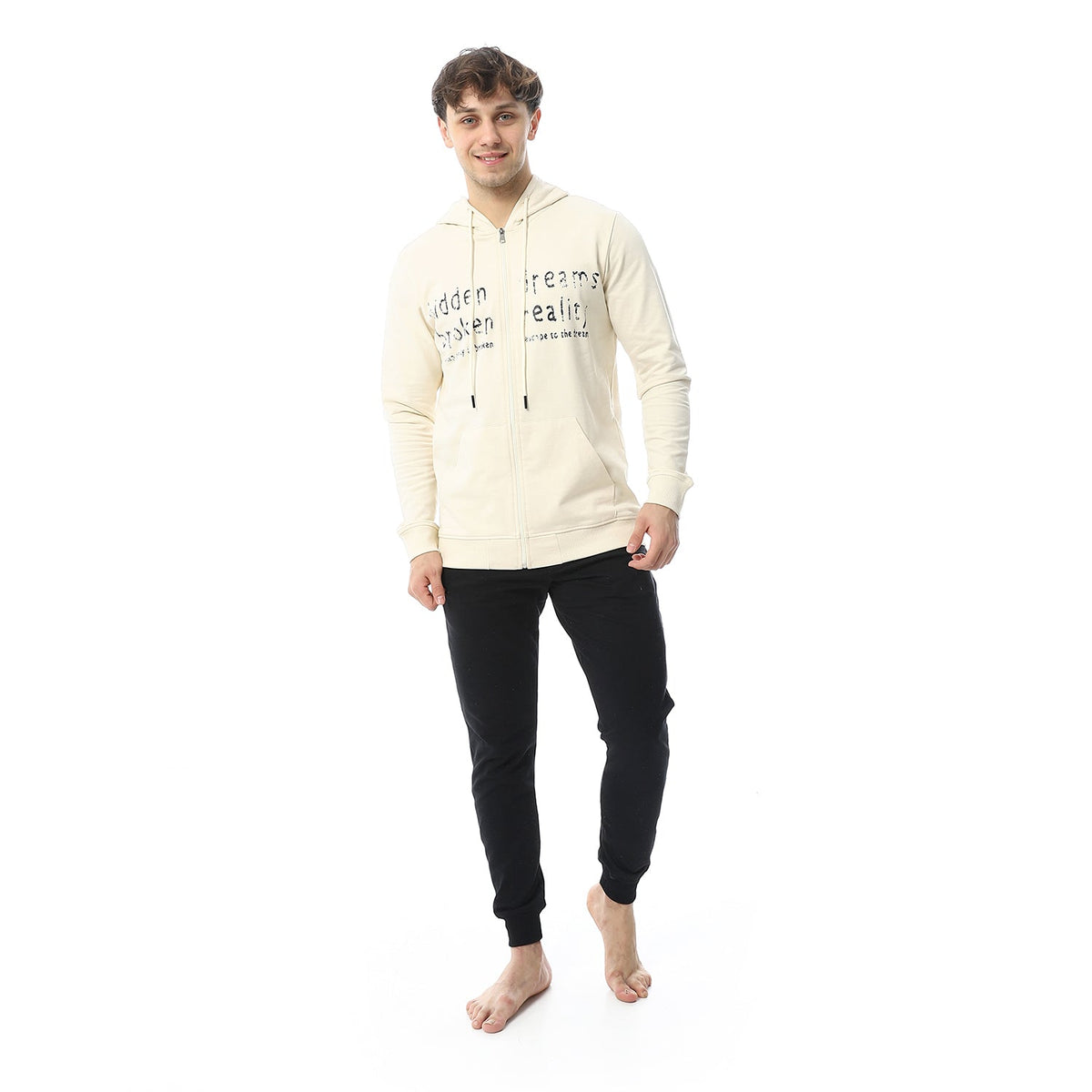 Men's Off white Printed Autumn Hoodie - Modern And Warm Loungewear - Red Cotton