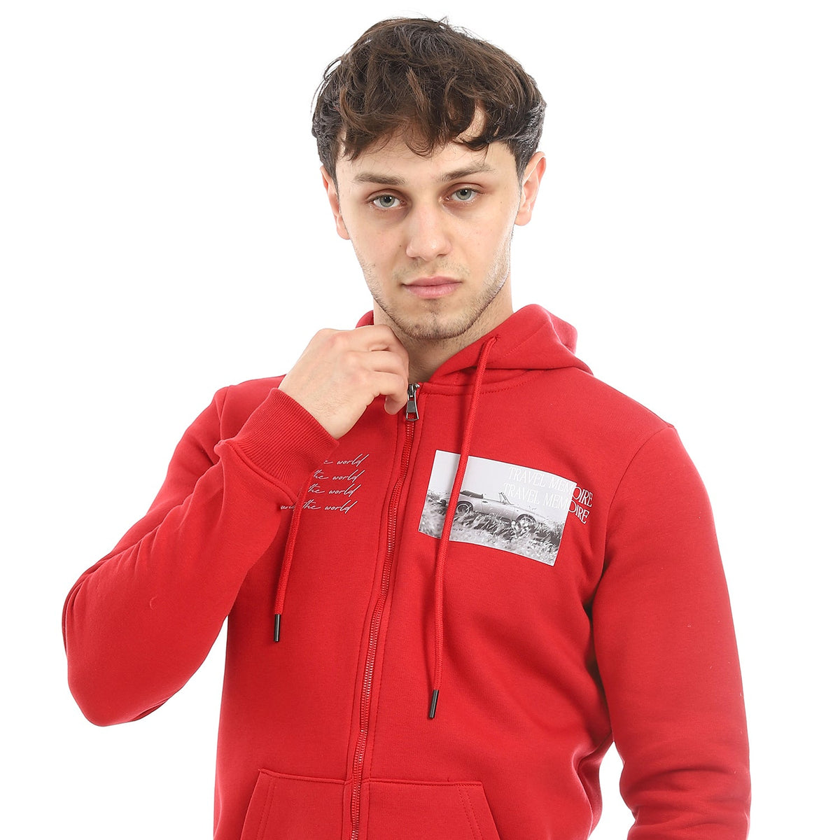 Men's Red Printed Winter Hoodie - Modern And Warm Loungewear - Red Cotton