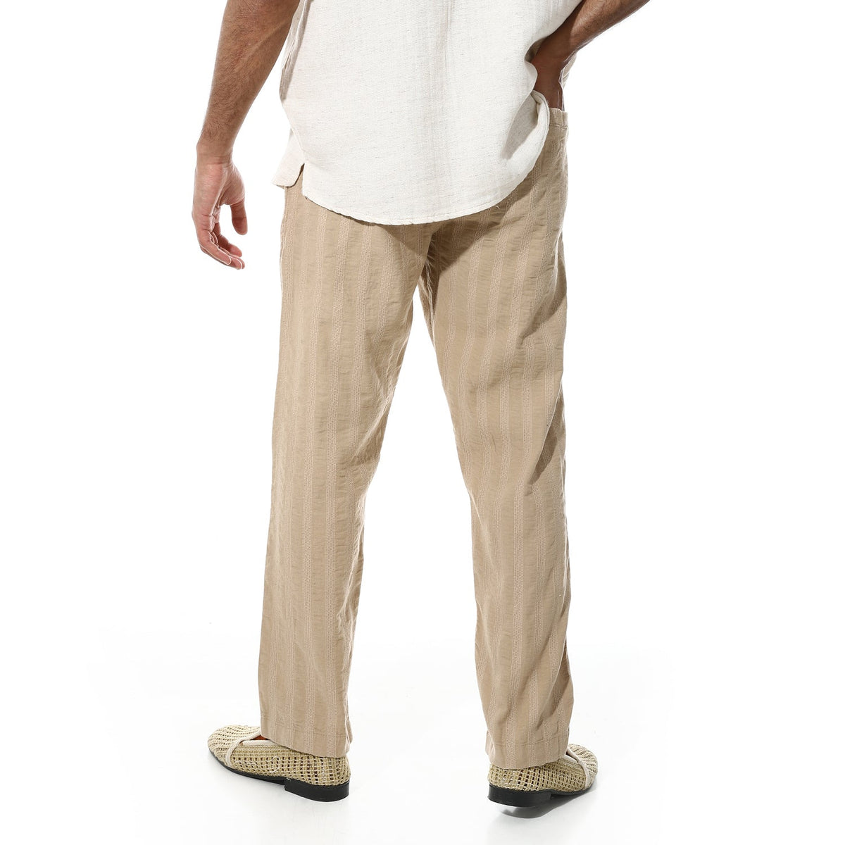 Men's Relaxed Fit Striped Linen Trousers – Cafe - Red Cotton