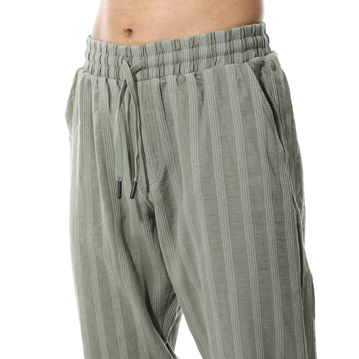 Men's Relaxed Fit Striped Linen Trousers – Green - Red Cotton