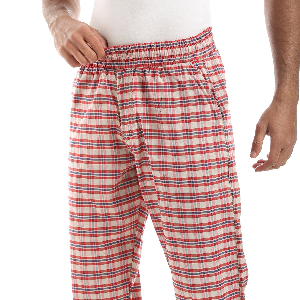 Men's Summer Check Pants - Red - Red Cotton