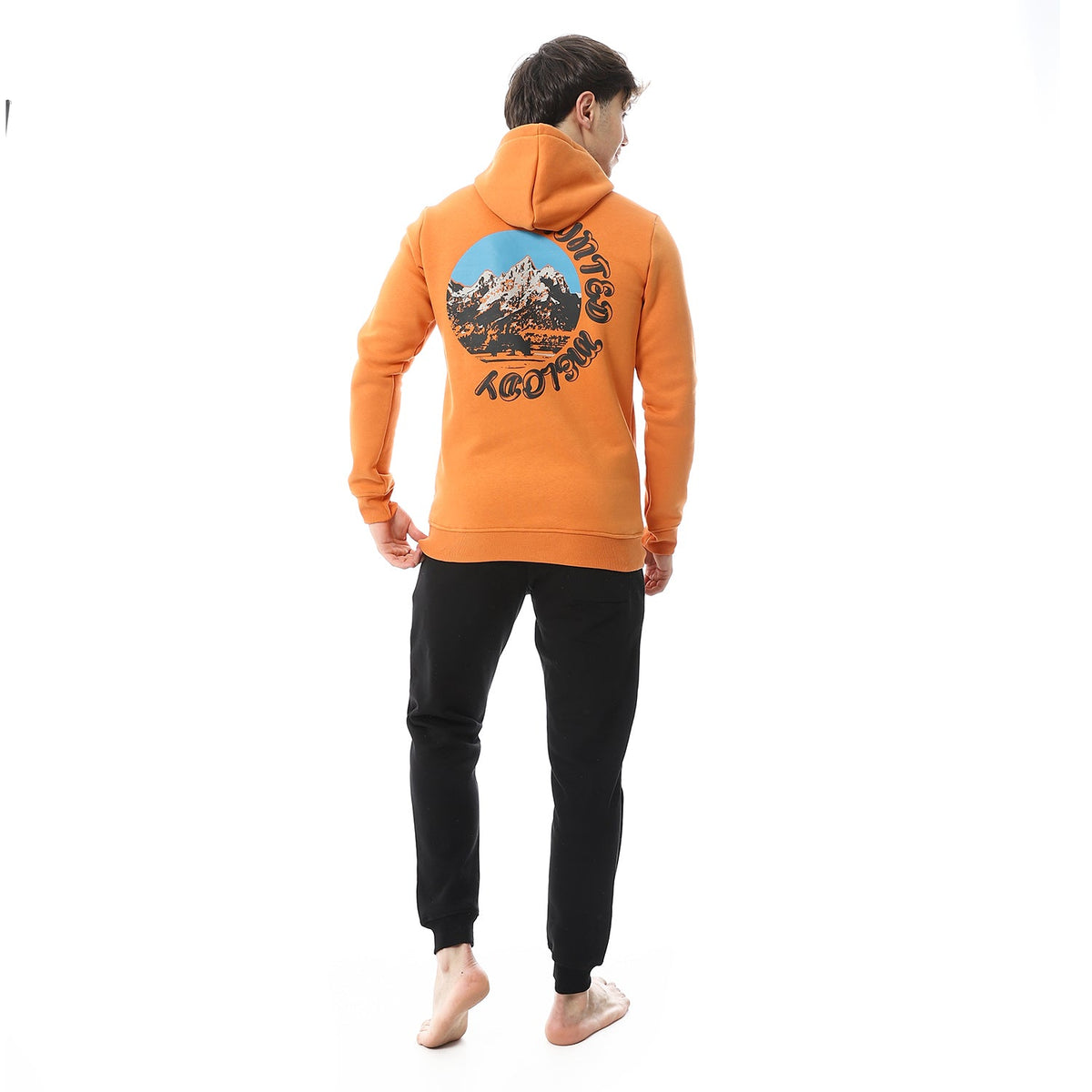 Men's Winter Hoodie Pajamas - Orange - Red Cotton