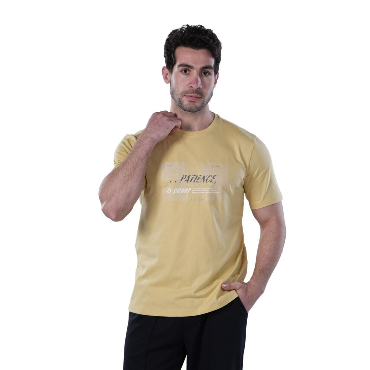 Men's Yellow Graphic T-Shirt – "Patience is Power" Print - Red Cotton