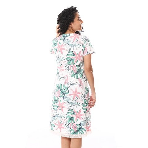 Nightgown White For Women, Cotton, Soft and Comfy - Red Cotton