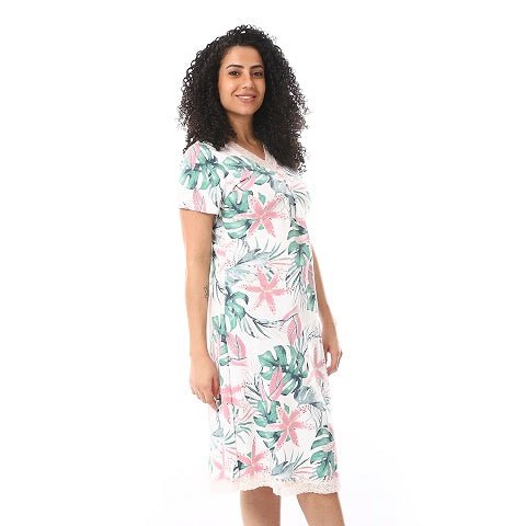 Nightgown White For Women, Cotton, Soft and Comfy - Red Cotton