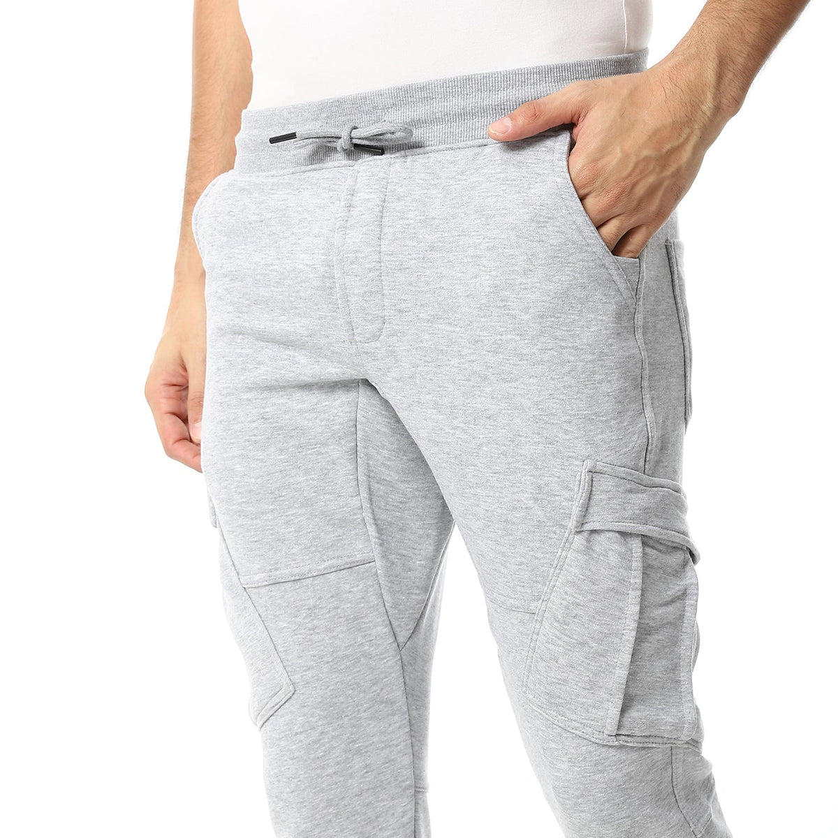 Plain Men's Sweatpants - Comfortable and Versatile Loungewear_ Grey - Red Cotton