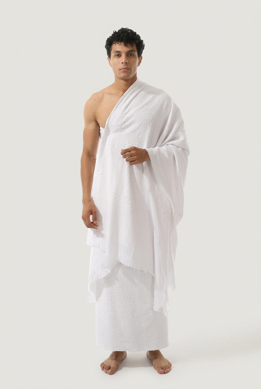 Premium Ihram Set For Hajj & Umrah - Men's Pure White Cotton Pilgrimage Attire - Red Cotton