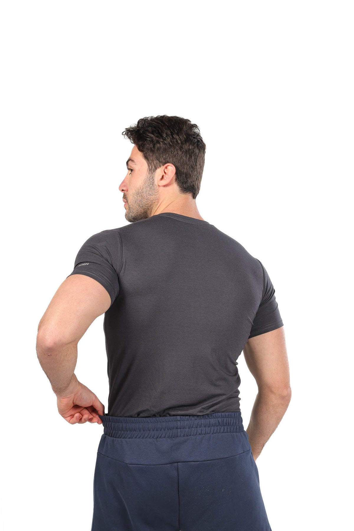 Red Cotton Short Sleeve Undershirt for Men V Neck - Gray - Red Cotton