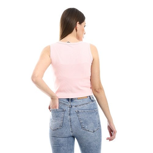 Rose Crop Top With Graphic Print - Red Cotton