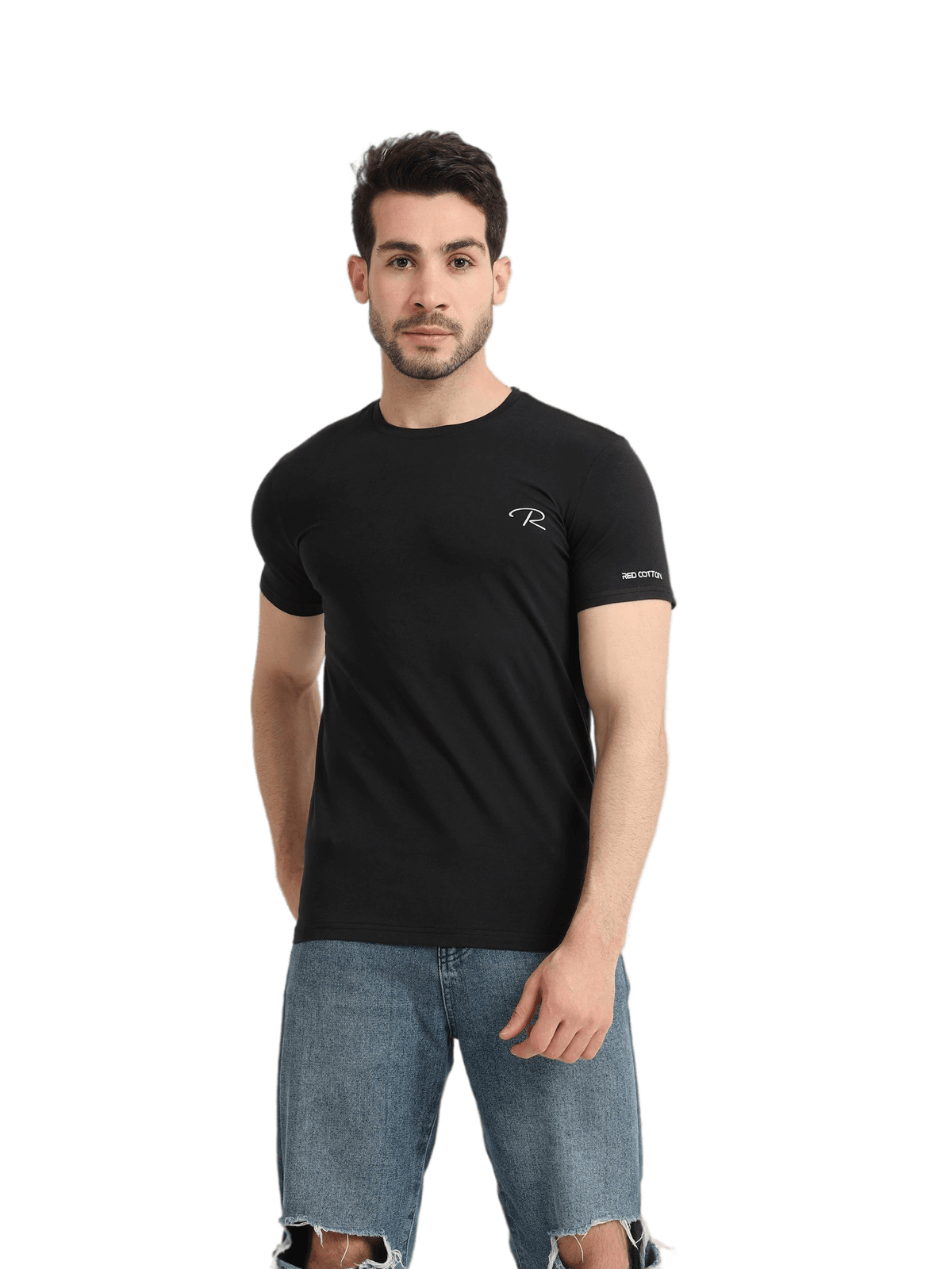 Short Sleeve Undershirt For Men Round Neck - Red Cotton