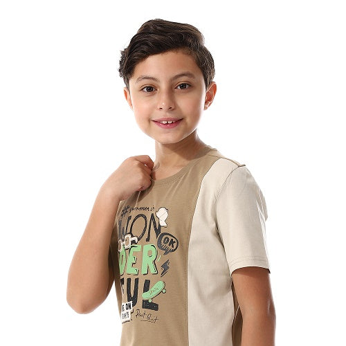 بنطلون بيجامة صيفي وتيشيرت نص كم للأولاد - كافيه