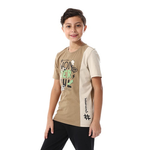 بنطلون بيجامة صيفي وتيشيرت نص كم للأولاد - كافيه