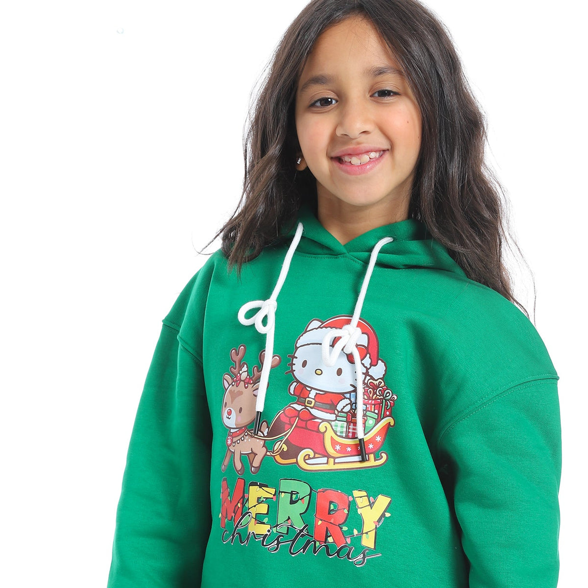 Stylish and Cozy Girls' Sweatshirt - Green - Red Cotton