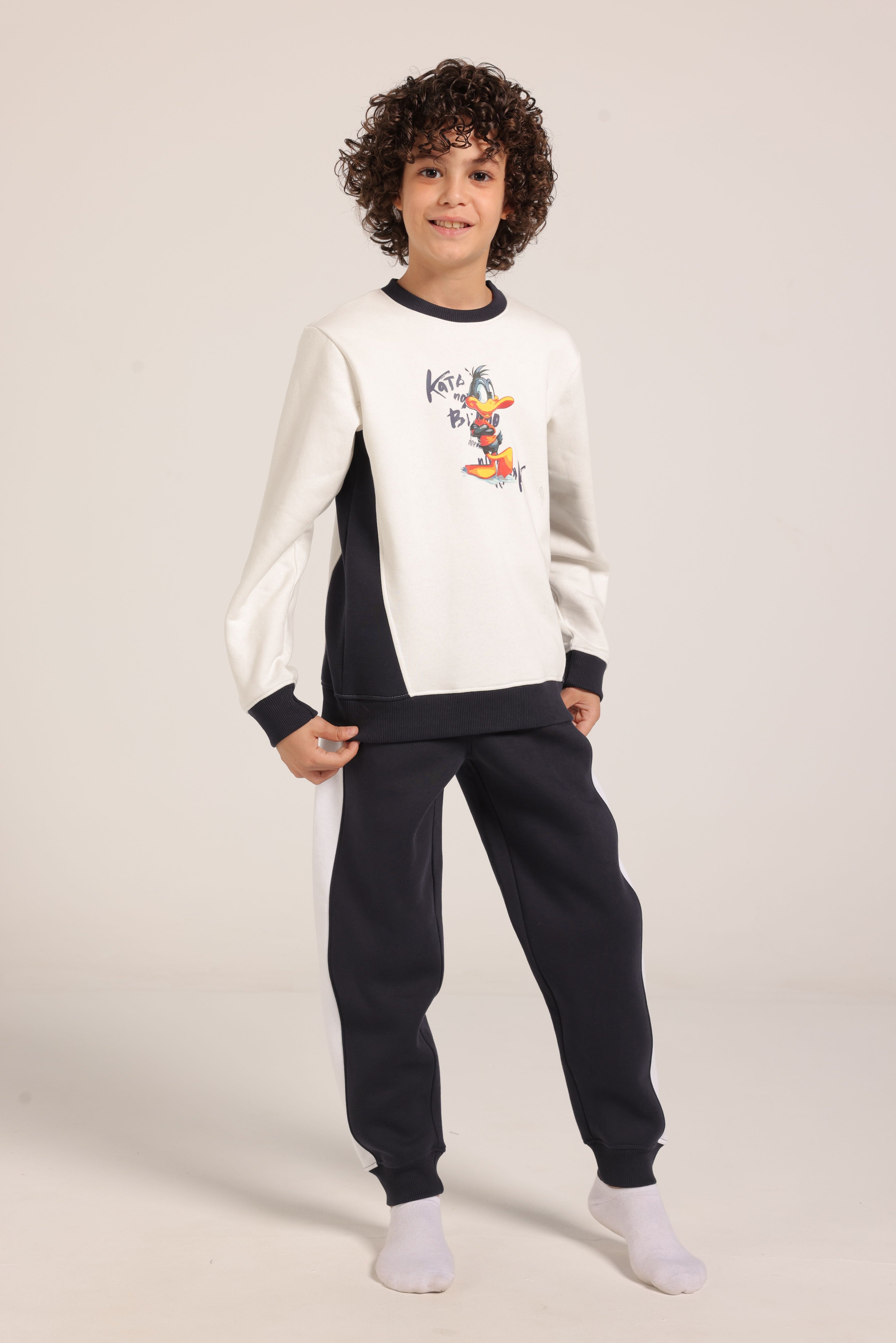 Boy's Tracksuit – Cartoon Print Sweatshirt & Joggers Set