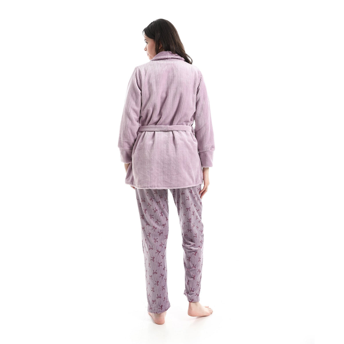 The Lavender 3-Piece Robe & Pajama Set - Red Cotton