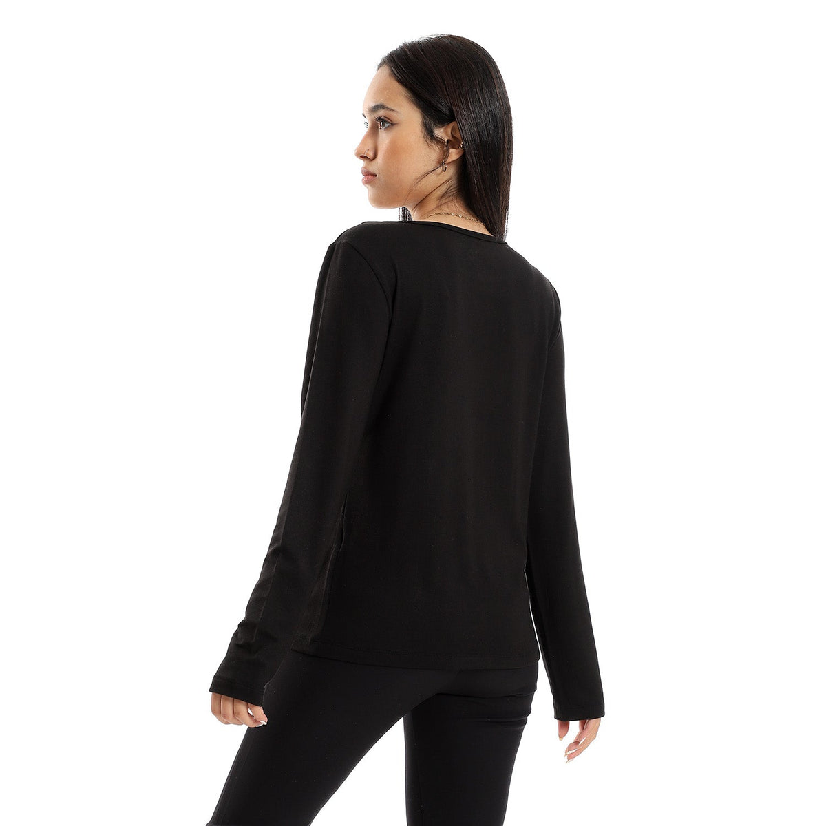 Women Basic Shirt, Round Neck, Long Sleeve - Red Cotton