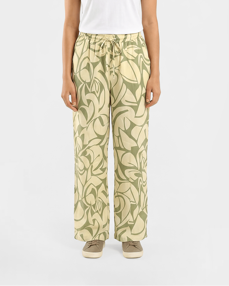 Women Essential Tee & Abstract Printed Wide-Leg Set - Red Cotton
