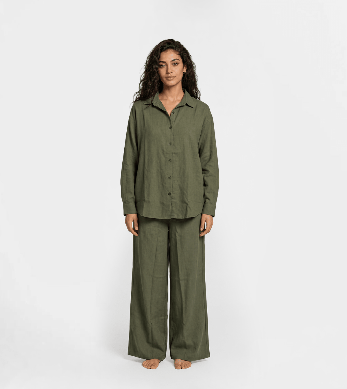 Women Linen Summer Wide Leg Set - Red Cotton