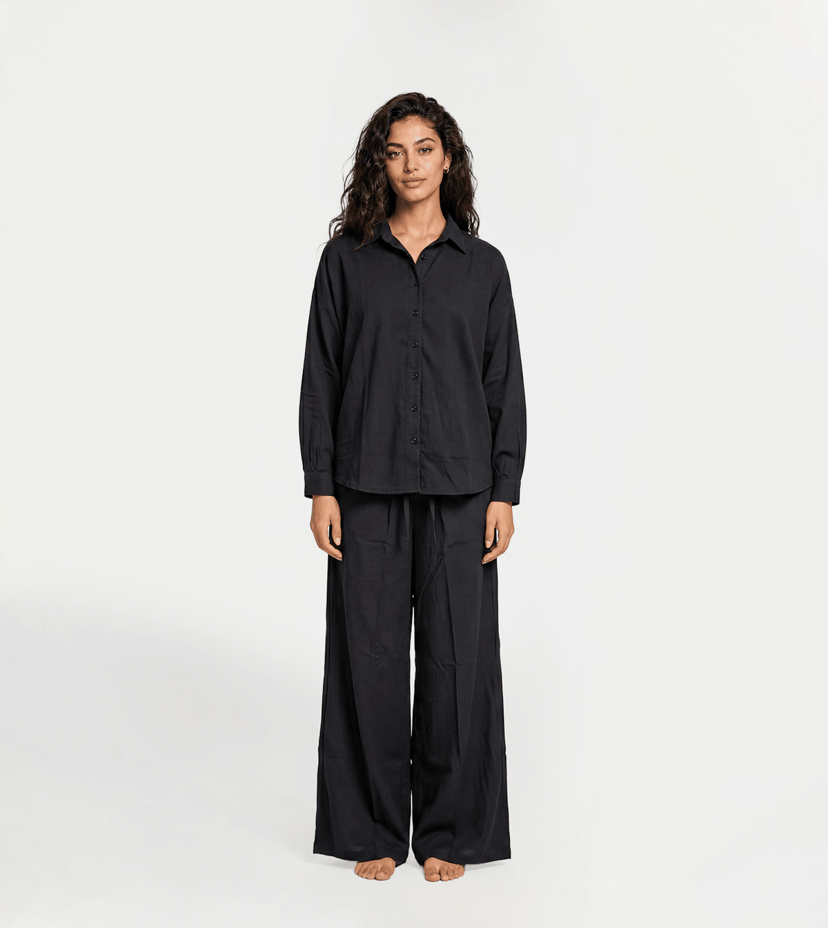 Women Linen Summer Wide Leg Set - Red Cotton