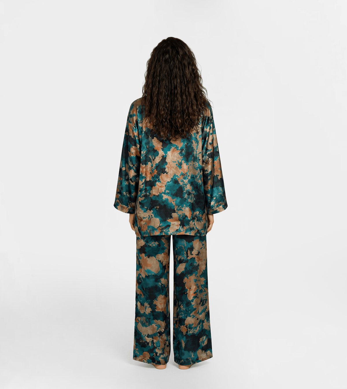 Women Lounge Set with Kimono Cardigan - Red Cotton
